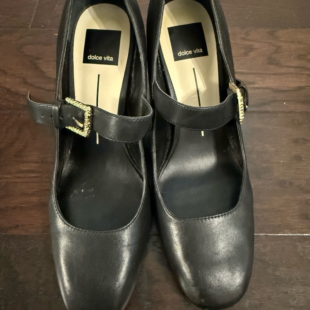 Dolce Vita Lakota Black Heels with Gold Buckle